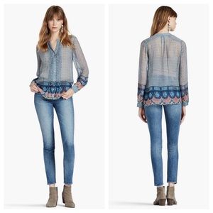 Lucky brand Mixed Print Pintuck Pleat Sheer Blouse.